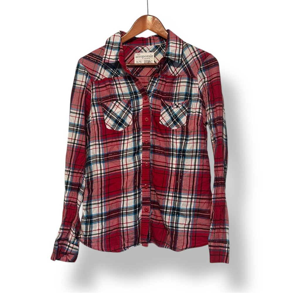 [Aeropostale] Red and White Plaid Flannel Shirt